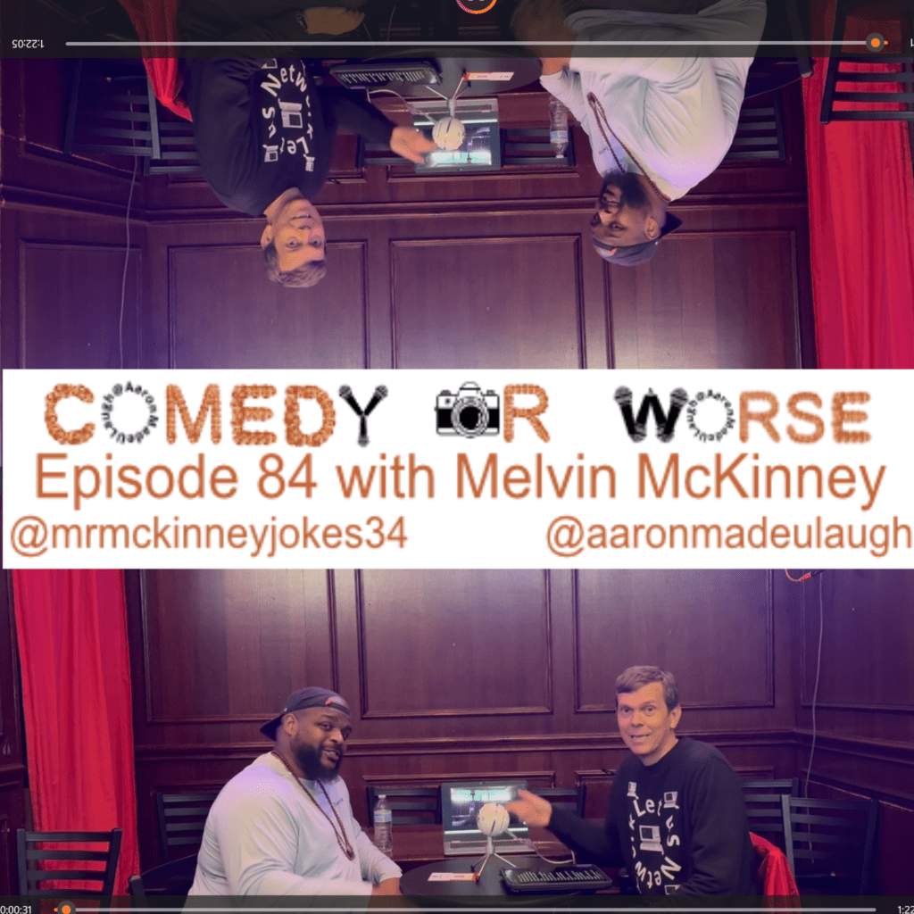 Promo image for the episode shows host Aaron Trahan talking with podcast guest Melvin McKinney